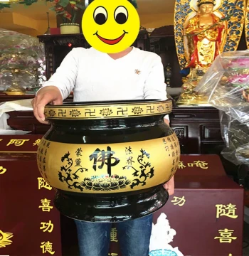Buddha Offering Home Ceramic Worship Ancestral Hall Temple Large Size Wealth-Attracting Incense Burner with Heart Sutra Design, Extra-Large Incense Burner for Buddha Hall