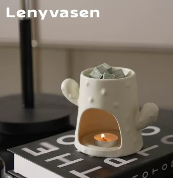 LENYVASEN Creative Cactus Ceramic Aromatherapy Burner - Essential Oil Heating & Wax Melting Furnace for Home Bedroom Decor