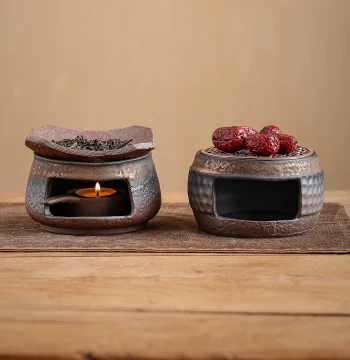 Ceramic Coarse Pottery Stove Tea Brewing Roasting Tea Home Room Temperature Tea Stove Aromatherapy Burner Candle Heating Vintage Tea Ceremony Incense Diffuser