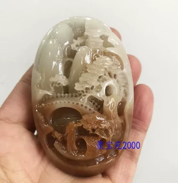 Natural Xinjiang Hetian Jade Sugar White Jade Exquisitely Carved Landscape Hand Piece for Men and Women, Cultural Play Imitation Jade for Handling and Disc Playing
