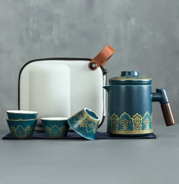 Matching Office Cup and Travel Tea Set, One Pot Four Cups, Home Kung Fu Ceramic Teapot, Simple Outdoor Tea Set