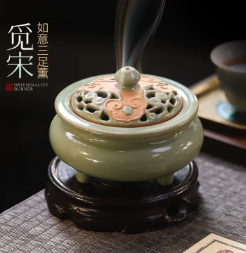 Retro Ceramic Incense Burner for Home Indoor Use, Agarwood and Sandalwood Coil Incense Burner, Creative Tea Ceremony Ornament Aromatherapy Furnace