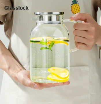 Glasslock High Borosilicate Glass Cold Water Pitcher, Large Capacity Home Cooler for Boiled Water, Tea, and Juice