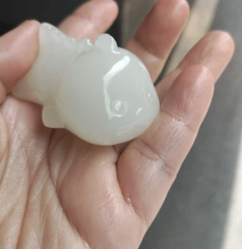 Natural Afghan White Jade Hand Piece, Little Monster Hand Play Item, Unisex Exquisite Gift with Random Rope Included