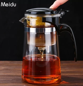 Elegant Cup Tea Brewer with Filter - One-Touch Tea-Water Separation Glass Teapot for Home Use