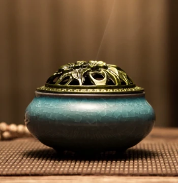 [Convenient Purchase] Jia Yin Tang Ceramic Sandalwood Incense Burner – Home Indoor Coil Incense Aromatherapy Furnace with Ice-Crack Finish
