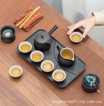 Complete Tea Set with Premium Leather Case, Tea Tray for Star-Rated Hotels, Resorts, Outdoor Camping, and Homestay Guest Rooms