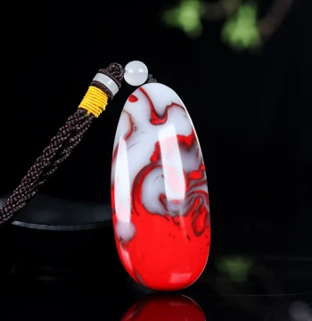 Natural Xinjiang Hetian Jade Chicken Blood Jade Red-and-White Raw Stone Hand Piece, Waist Ornament, and Pendant with Floating Flower Patterns