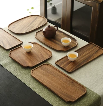 Walnut Wood Coaster Tea Tray Home Solid Wood Tray Creative Fruit Dessert Plate Rectangular Pot Holder Dry Brewing Tray