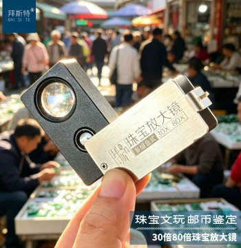 Magnifying Glass 30x Foldable Portable 80x HD Crystal Jewelry Identification Diamond Jade Ancient Collectibles Stamp Tool
