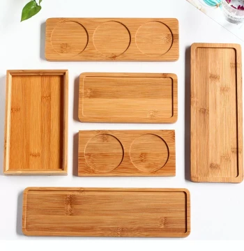 Custom Logo Rectangular Bamboo Wood Tray: Japanese Style Solid Wood Tea Tray, Sushi Plate, Fruit Platter, Base for Condiment Bottles and Jars
