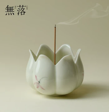 Wuluo Pure Hand-Painted Pink Orchid Ceramic Small Incense Burner Ornament Stick Incense Home Indoor Incense Holder Kung Fu Tea Ceremony Accessories