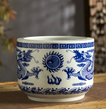 Jingdezhen Ceramic Incense Burner with Blue and White Dragon Pattern, Straight Cylinder Buddha Hall Supply, Ancestral Worship Aromatherapy Burner, Large Home Use