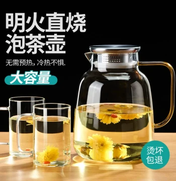 Household High-Temperature Resistant Cold Water Pitcher, Large-Capacity Glass Cool Water Jug, Cold Brew Teapot, Boiled Water Cup, Water Serving Set