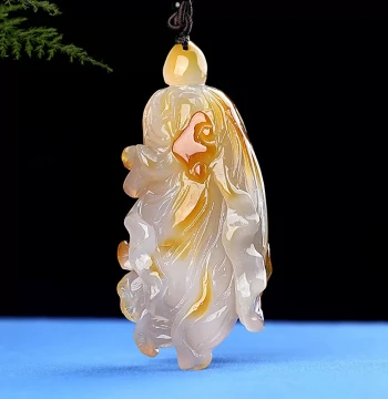 Chalcedony Cabbage Hand Piece for Men and Women, Agate 'Hundred Wealth' Pendant, Raw Stone 3D Carving, Excellent Gift Jade Ornament