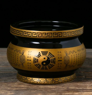 Taoist Ceramic Incense Burner with Bagua and Tai Chi Design for Home Indoor Buddhist Worship, Yin-Yang Fish Temple Censer Bowl