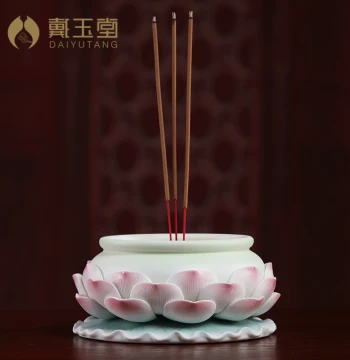Daiyutang Ceramic Lotus Incense Burner for Home Buddhist Worship, Indoor Statue Offering, Front-of-Statue Stick Incense Burner, and Buddhist Supplies