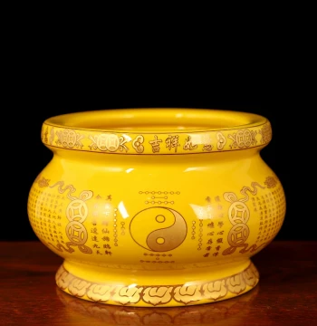 Taoist Ceramic Incense Burner, Bagua Furnace, Tai Chi Design for Home Indoor Buddhist Worship, Incineration Bowl with Yin-Yang Fish Symbol for Temples