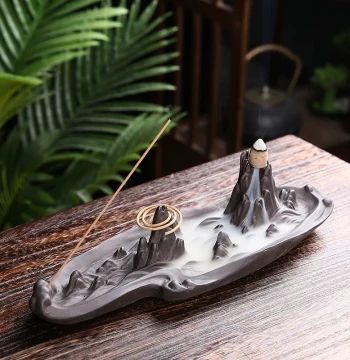 Backflow Incense Burner with Mountain Waterfall Design, Chinese Zen Style Creative Multi-Function Home Aromatherapy Indoor Agarwood Censer