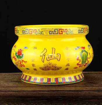 Ceramic Incense Burner for Immortal Line Incense, Yellow Bowl with 'Xian' Character, Various Sizes, Home Decor Ornament