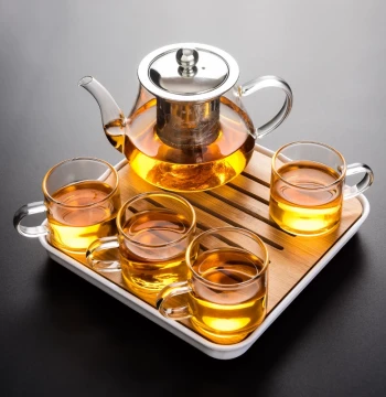Glass Teapot Tea Set for Home Use with Stainless Steel Infuser for Flower Tea, Including Teacups and Brewing Pot