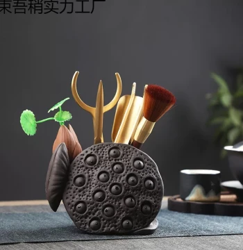 Six-Piece Tea Ceremony Tool Set - Complete Kung Fu Tea Accessories Including Tongs, Brushes, and Cleaning Utensils