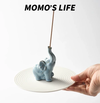 Ceramic Auspicious Elephant Incense Holder, Sandalwood Burner, Aromatherapy Stove, Base for Home Indoor Tea Table Decoration