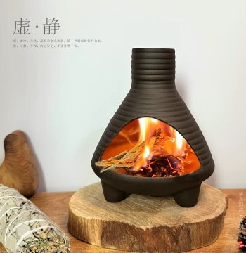 Xu Jing ◆ Handmade Ceramic Aromatherapy Burner – Palo Santo, Sage, Cedar Wood Burning Tray with Chimney Stand