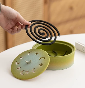 Ceramic Mosquito Coil Burner Home with Lid Safe Mosquito Coil Box Aromatherapy Burner Large Mosquito Coil Holder Creative Stand