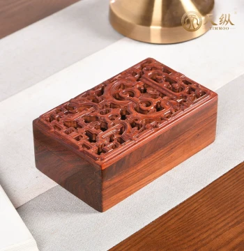 Tianzong Large Red Rosewood Hollowed-Out Jewelry Box, Rosewood Chinese Style Incense Coil Box, Solid Wood Jewelry Jade Seal Collectible Box