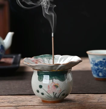 Stick Incense Holder Base with Tray - Home Indoor Sandalwood Aromatherapy Burner, Ceramic Incense Furnace for Tea Ceremony Decor