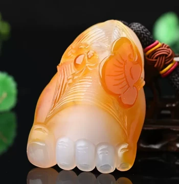 Agate 'Contentment Brings Happiness' Hand Play Piece, Ruyi Jade Ornament, Jade Hand Play Item, Chalcedony with Certificate