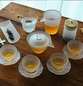 Glazed Glass Gaiwan, Fair Cup, Teacup, Tea Scoop Set with Tea Strainer, Minimalist Home Kung Fu Teaware Set for Tea Ceremony