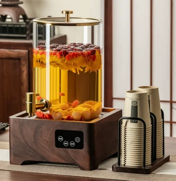 Large Capacity Cold Water Dispenser with Faucet – Commercial Glass Beverage Bucket for Restaurants, High-Temperature Resistant Insulated Tea Brewing Set
