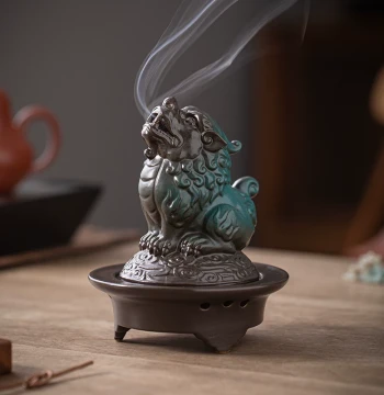 Ceramic Wealth-Attracting Pixiu Coil Incense Burner - Home Sandalwood and Agarwood Aromatherapy Burner with Zen Style for Indoor Use; Vintage Incense Ceremony Ornament