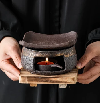 Coarse Pottery Japanese Style Tea Roasting Stove, Ceramic Tea Aroma Enhancer, Candle Heating Tea Roaster, Tea Awakening Carbon Baking Stove, Incense Burner