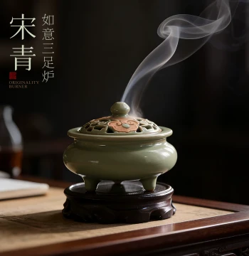 Vintage Ceramic Incense Burner with Ruyi Hollow Design for Sandalwood and Agarwood, Coil Incense Holder for Tea Room, Study, and Home Decor