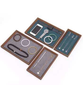 Walnut Colored Jewelry Tray for Beaded Bracelets, Jade, and Emerald Display and Storage
