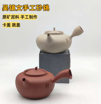 Handmade Large Capacity Teapot 600ml, Wu Zhenwen Original Mine Sand Pot, Card Lid Design Side Handle Kyusu