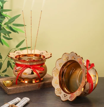 Home Indoor Ceramic Stick Incense Burner with Ash Guard for Buddhist Worship, Small Temple Incense Bowl