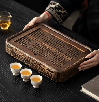 Yunhuatang Chicken Wing Wood Tea Tray, Dry Brewing Station, Office and Home Kung Fu Tea Set, Solid Wood Drainage Tray, Small Tea Table