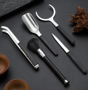 Stainless Steel Six Gentlemen Tea Ceremony Set Including Tea Spoon, Tea Knife, Tea Scoop, Tea Tongs, and Kung Fu Tea Accessories