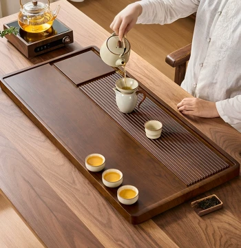 GIANXI Solid Wood Tea Tray, Bakelite Home Office Tea Table, Single-Piece Drainage Tea Sea, Dry Brewing Station
