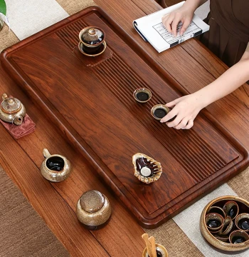Solid Wood Tea Tray - One-Piece Rectangular Minimalist Kung Fu Tea Set with Drainage for Chinese Living Room Brewing