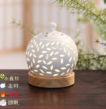 Chinese Style Electric Incense Burner with Timer and Temperature Control for Sandalwood, Indoor Agarwood Incense Burner, Plug-in Ceramic Aromatherapy Lamp for Incense Powder and Essential Oils