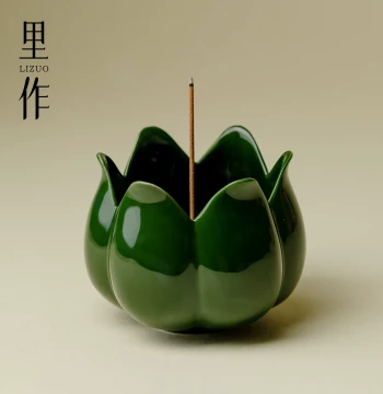 Lizuo Dark Green Incense Stick Holder, Ceramic Incense Burner, Agarwood and Sandalwood Holder for Home, Indoor Tea Table, Tea Ceremony Accessories