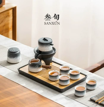 Sanxun Premium Light Luxury Shanhaiguan Automatic Kung Fu Tea Set, Home Lazy Brewing Teapot Gadget, Gift Box for Presents