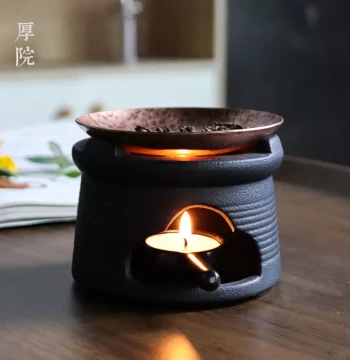 Houyuan [Guan Shang] Ceramic Aromatherapy Burner, Candle Heating Brass Aroma Enhancer, Tea Roasting Essential Oil Stove, Household Tea Warmer