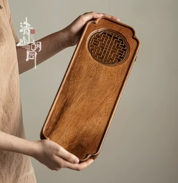 Qingshan Hutong Walnut Retro Tea Tray Home Chinese Style Pot Holder Dry Brewing Tray Drainage and Water Storage Dual Use Solid Wood Tea Table