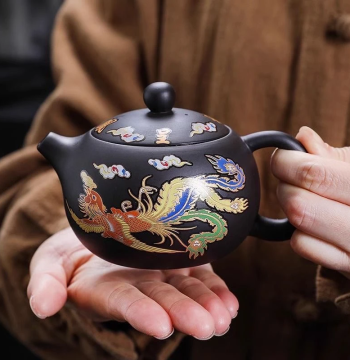 Vintage Dragon & Phoenix Auspicious Color-Changing Zisha Teapot - Premium Handmade Xishi Style Home Kung Fu Tea Brewing Pot